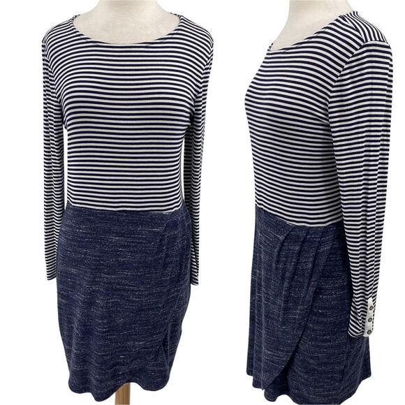 Anthropologie Dolan Jersey Knit Mini Dress Long Sleeve Striped Bodice Navy Large - Picture 2 of 10